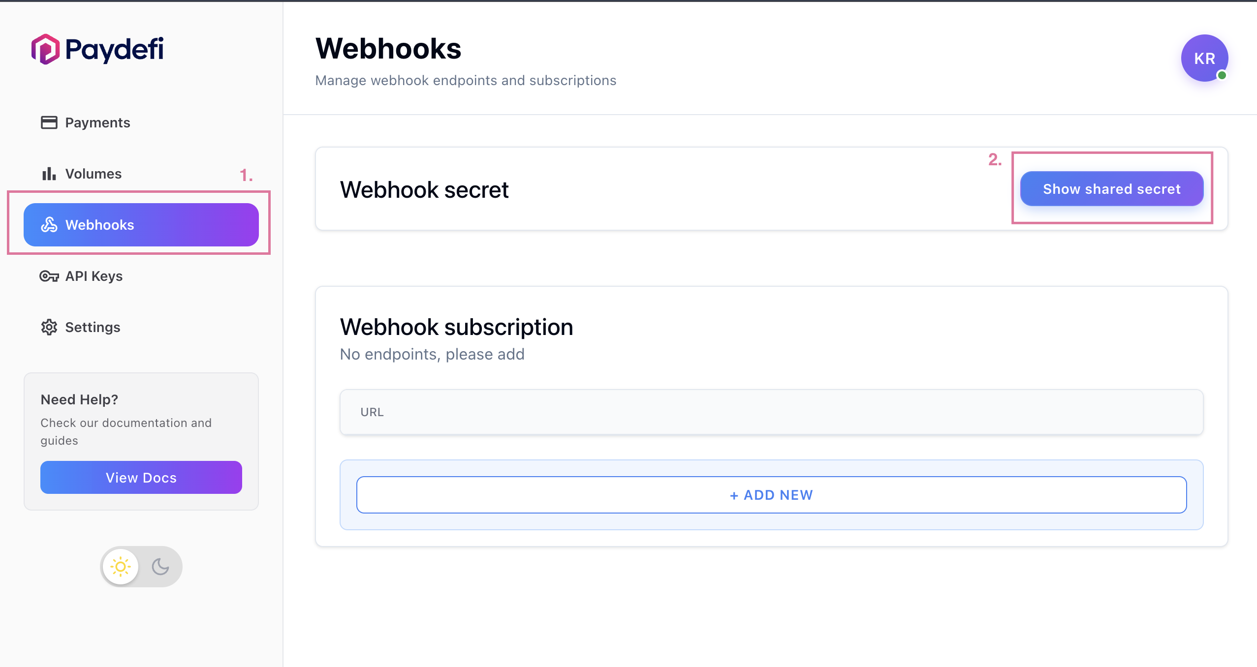 Show webhook secret